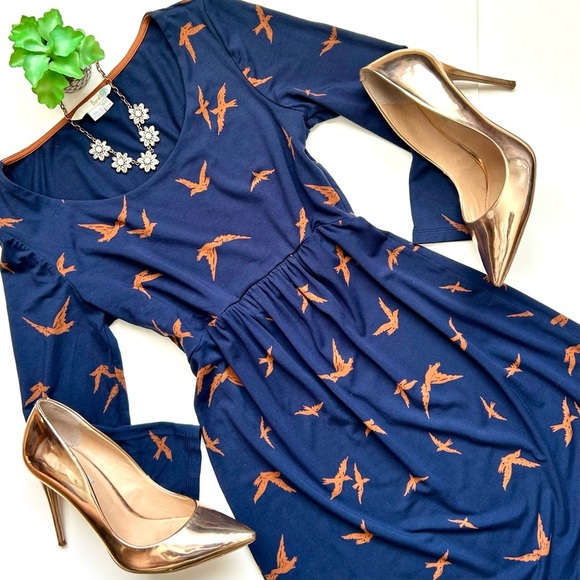 Boden Must Have Tunic Dress Navy Birds Print Novelty 3/4 Sleeve Mini Jersey 6 - Picture 1 of 8